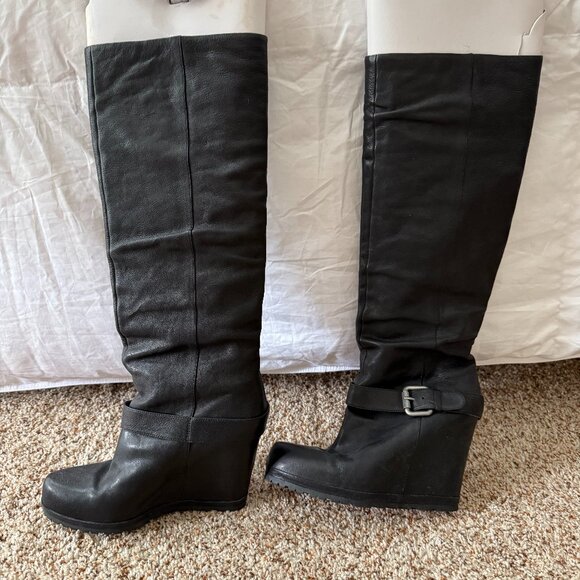 Vera Wang Tall Leather Wedge Heel Boots - Picture 1 of 3